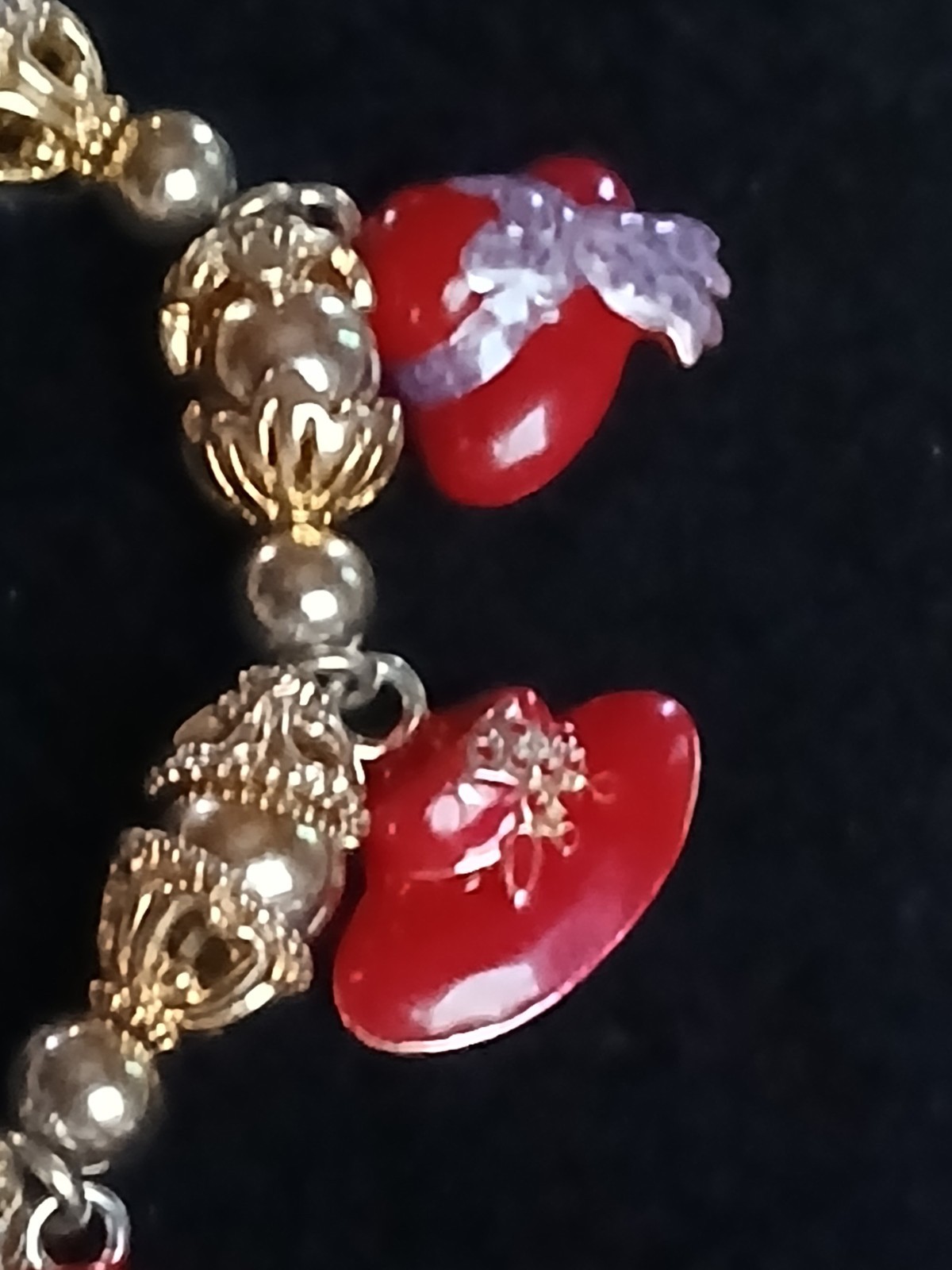 Vintage Red Hat Society Stretch Red and Silver Charm Bracelet Nice