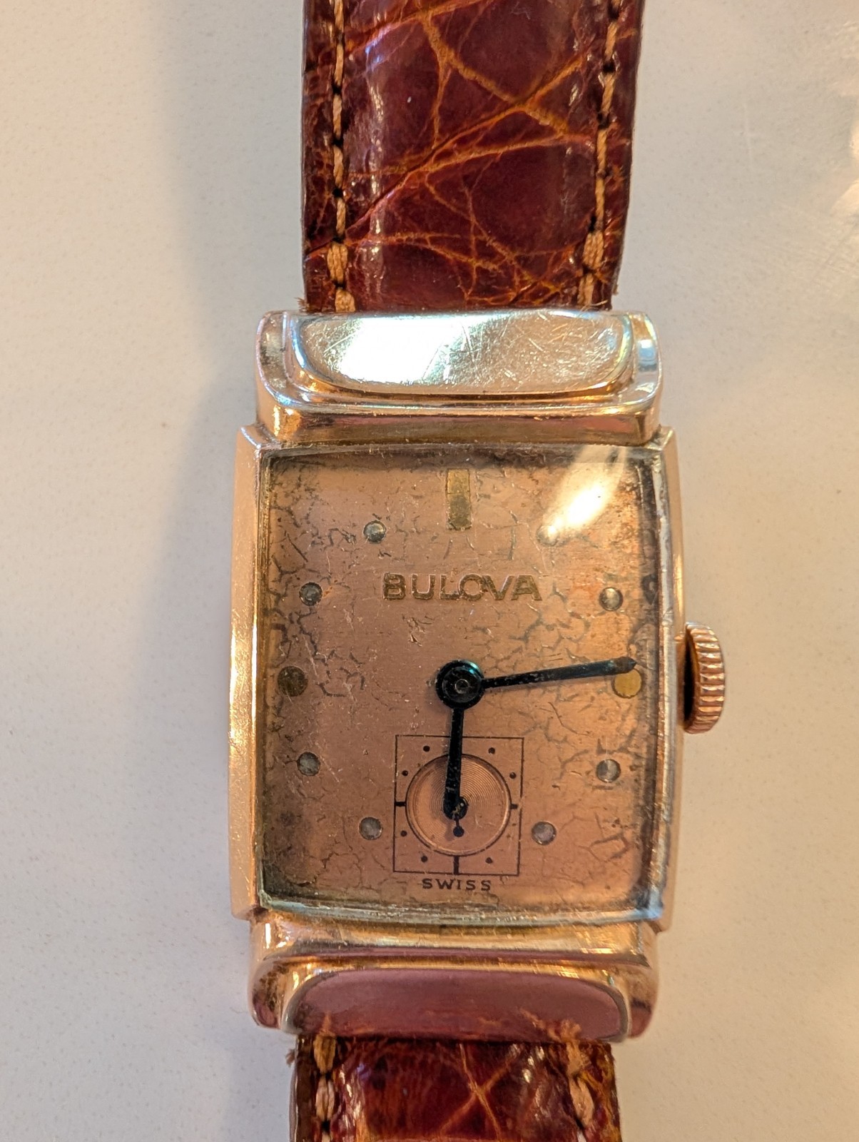 Bulova Squadron B 14k GF Men’s Manual Wind Running Tropical Dial on Crocodile