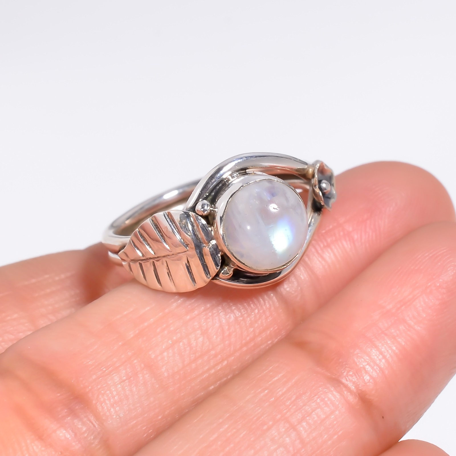 Rainbow Moonstone Gemstone 925 Silver Handmade Statement Ring Jewelry