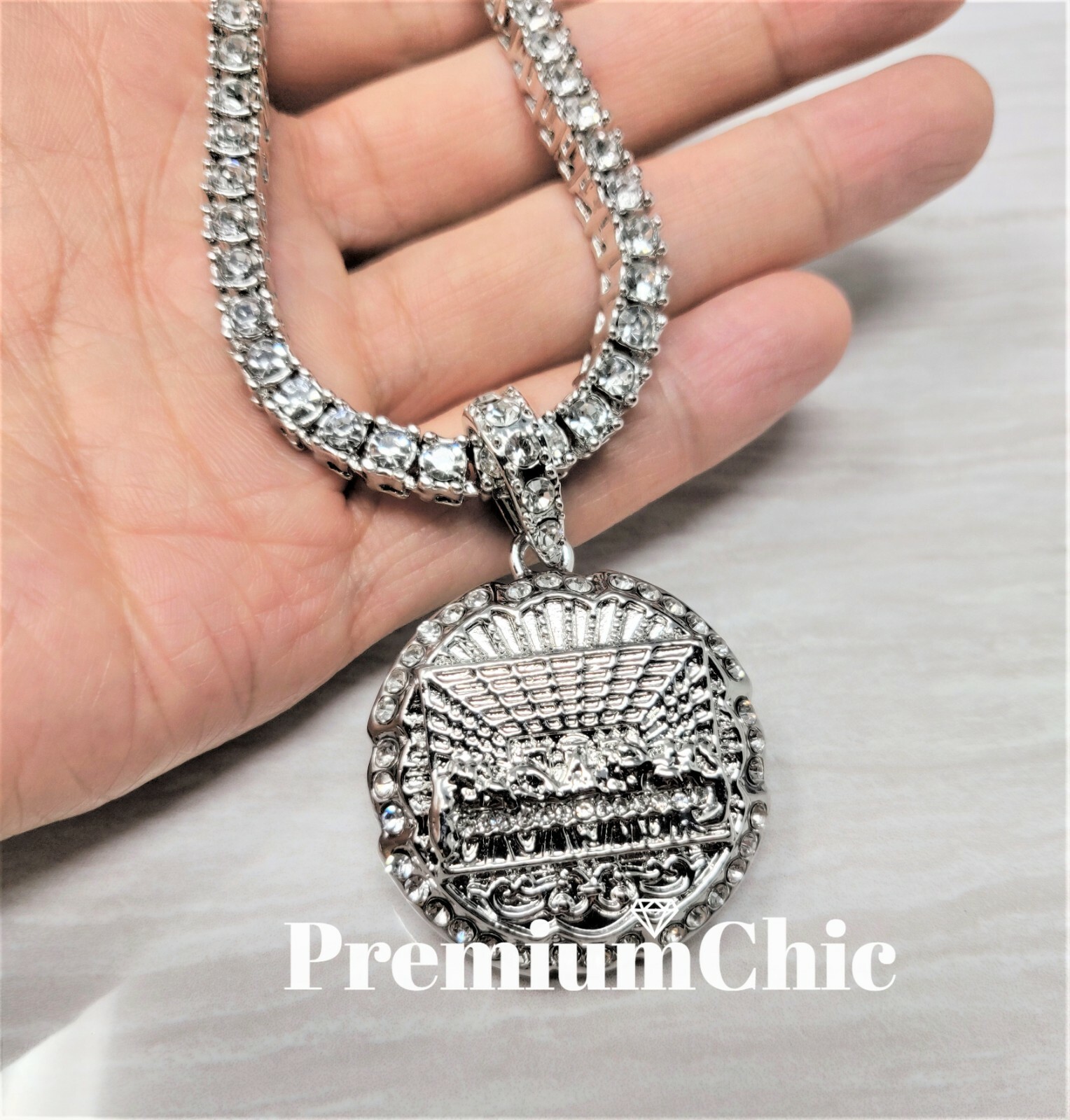 Jesus Cross ANKH Last Supper Pendant Tennis Chain Necklace Men Plated CZ Jewelry