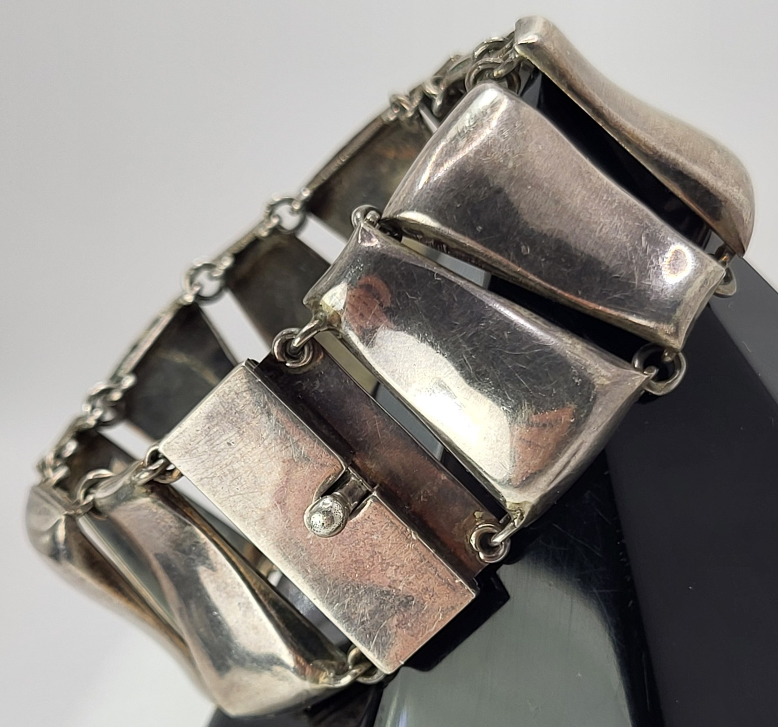 Taxco Mexico Thumbprint Bracelet Sterling Silver 925 SZ 6.5 Signed Stamped