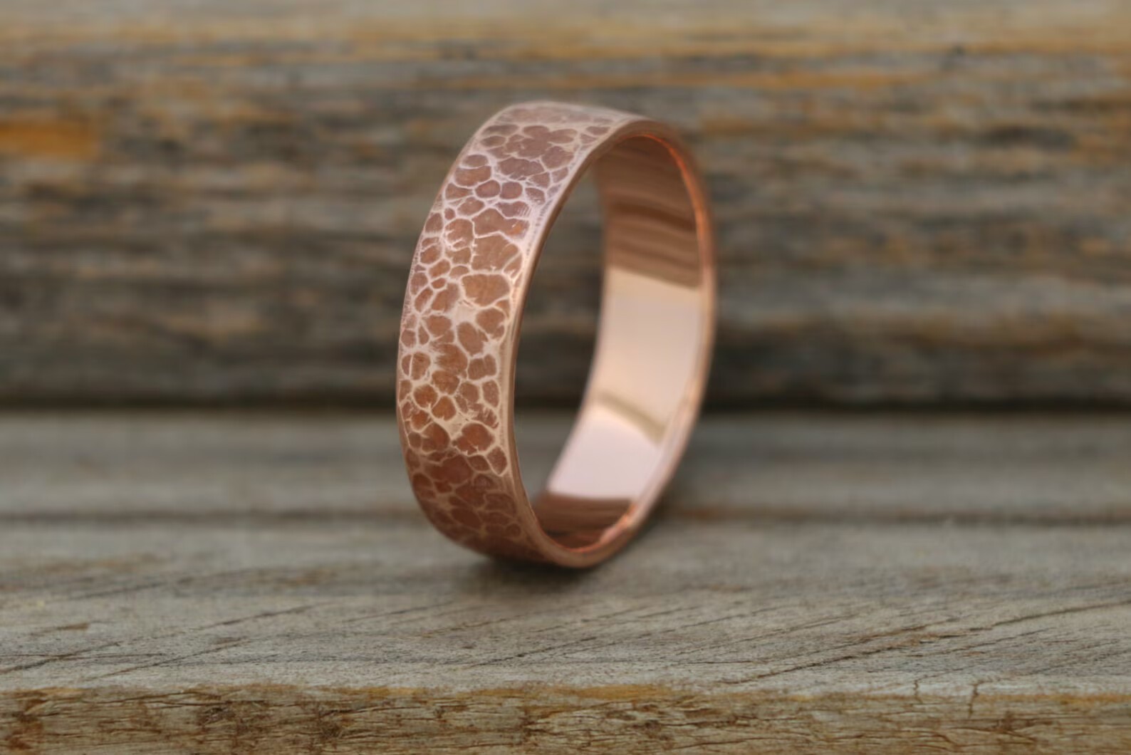 Oxidized Hammered Copper Band, Pure Copper Ring, Flat Unisex Men Women Jewelry