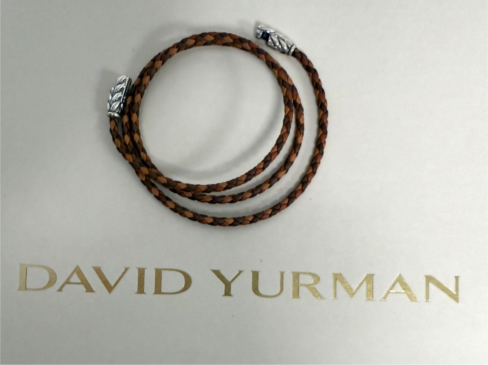 David Yurman .925 Sterling Silver Triple Wrap Mix Brown Leather Bracelet M