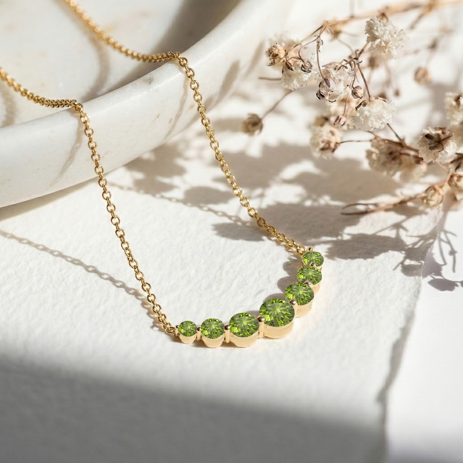 Peridot Statement Necklace, Green Gemstone Bar Necklace, August Birthstone Gift