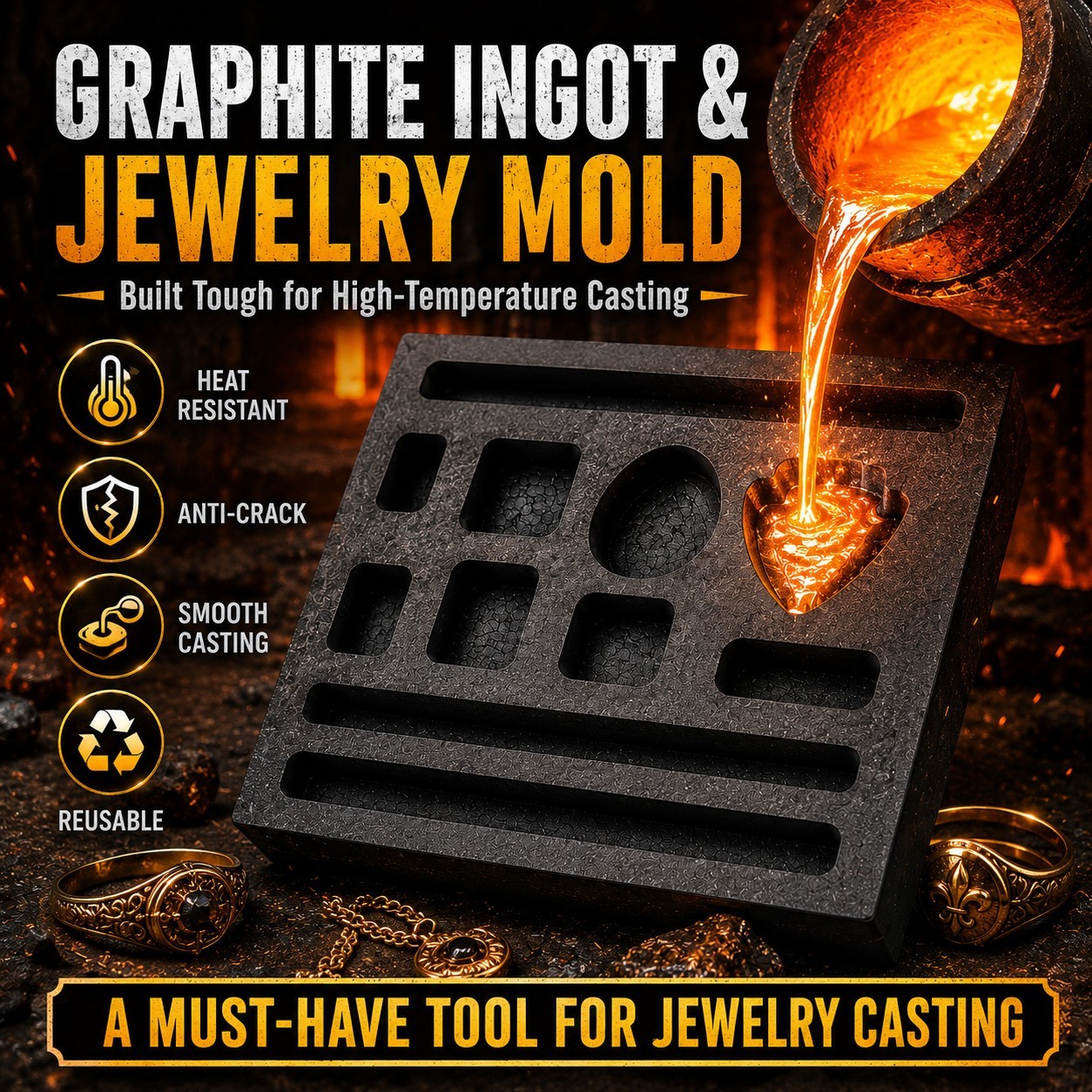 11 Cavity Graphite Ingot Mold for Gold Silver Copper Scrap Melting Casting