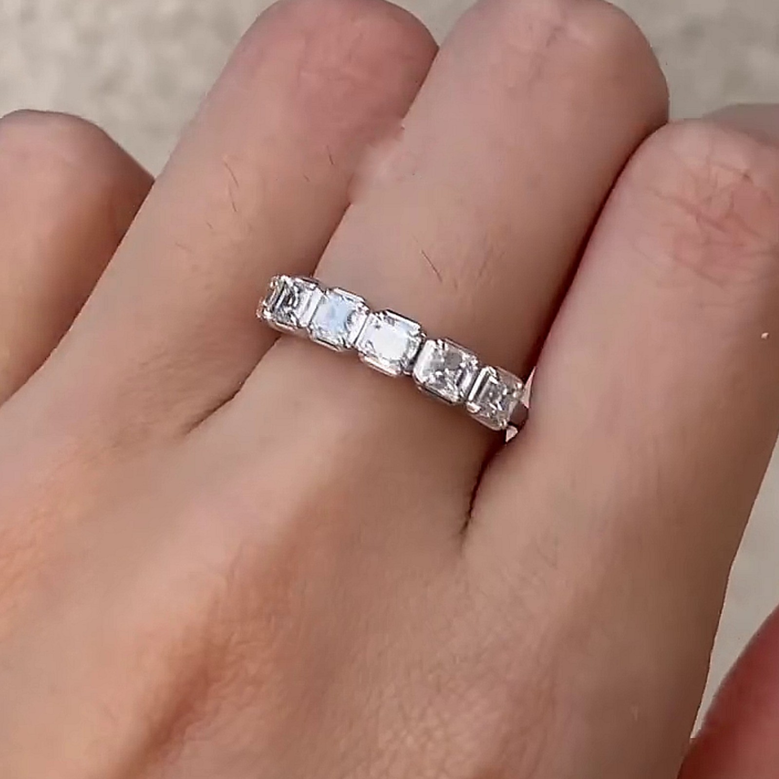 4.20Ctw Asscher Cut Moissanite Half Eternity Wedding Band 14k White Gold Plated