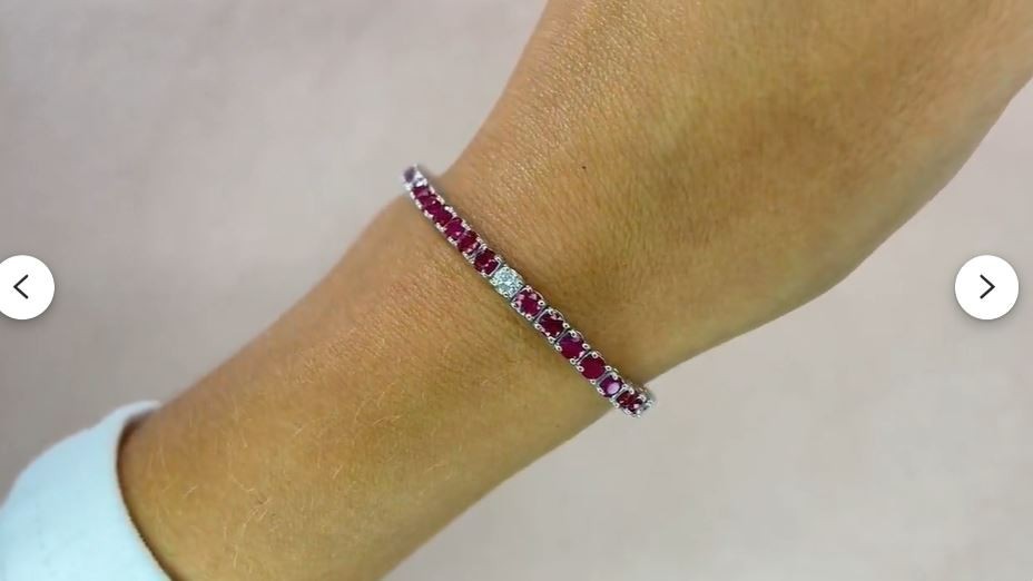 15 Ct Round Cut Natural Ruby Diamond Wedding Tennis Bracelet 14K White Gold 7″