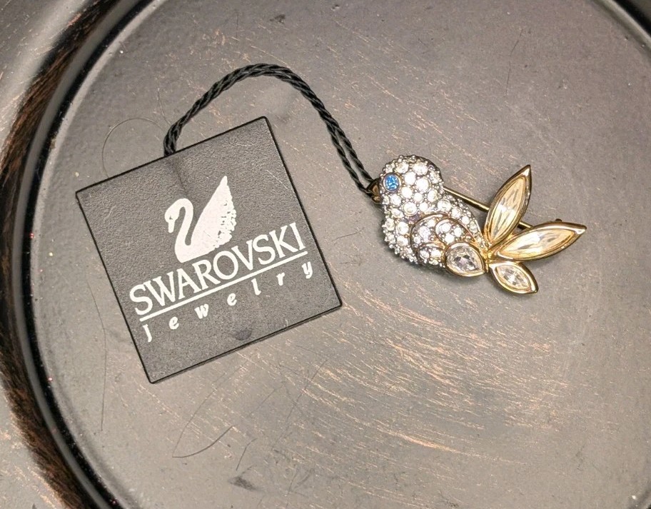 Swarovski Bird Brooch Pin Gold Tone Clear Crystal Animals & Insects