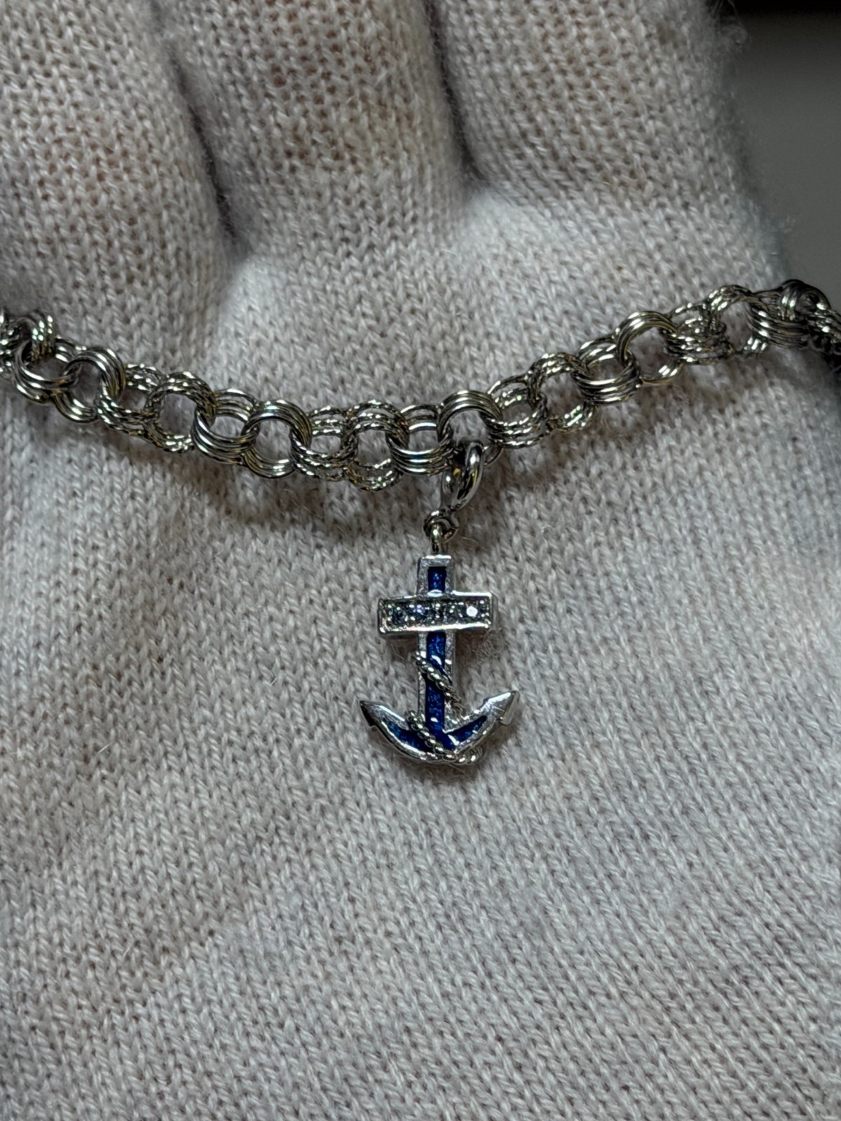 925 Silver Bracelet With Silver And Blue Anchor Pendant