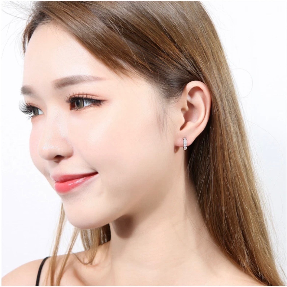 925 Sterling Silver Plated Square CZ Huggie Hoop Earrings Women Men