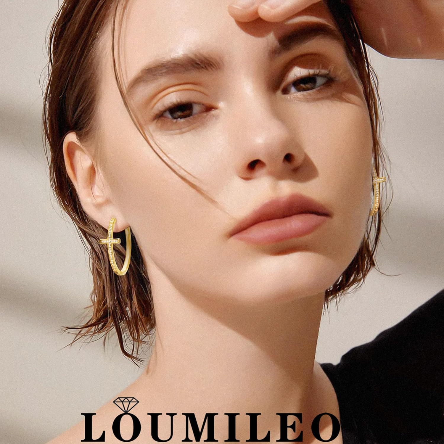 Sterling Silver Cross Hoop Earrings for Women 30MM – Hypoallergenic 14K Gold Pla