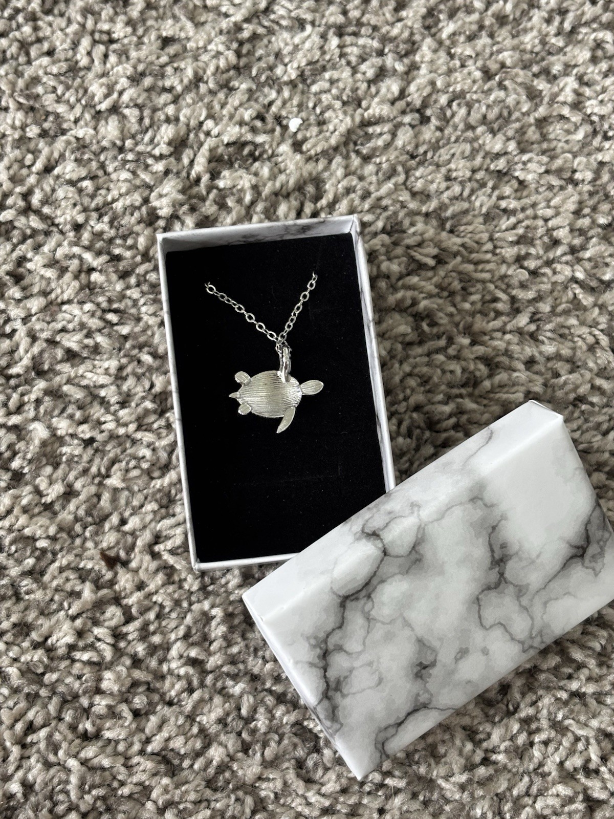 Blue And Sliver Colored Sea Turtle Necklace With Lobster Clasp