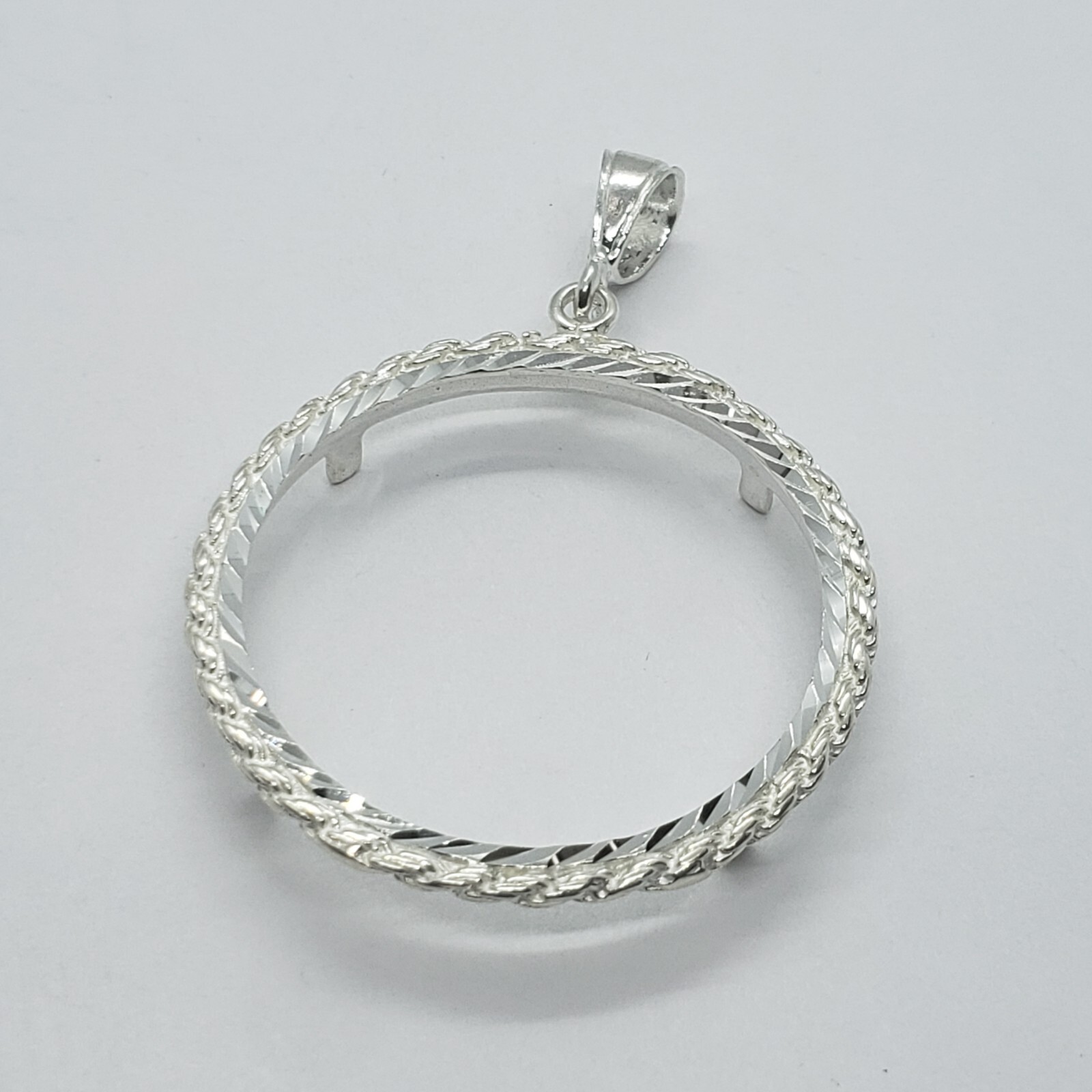 Sterling Silver Silver Eagle Rope Bezel 41 mm Coins 1 oz Dollar Coin NOT Include