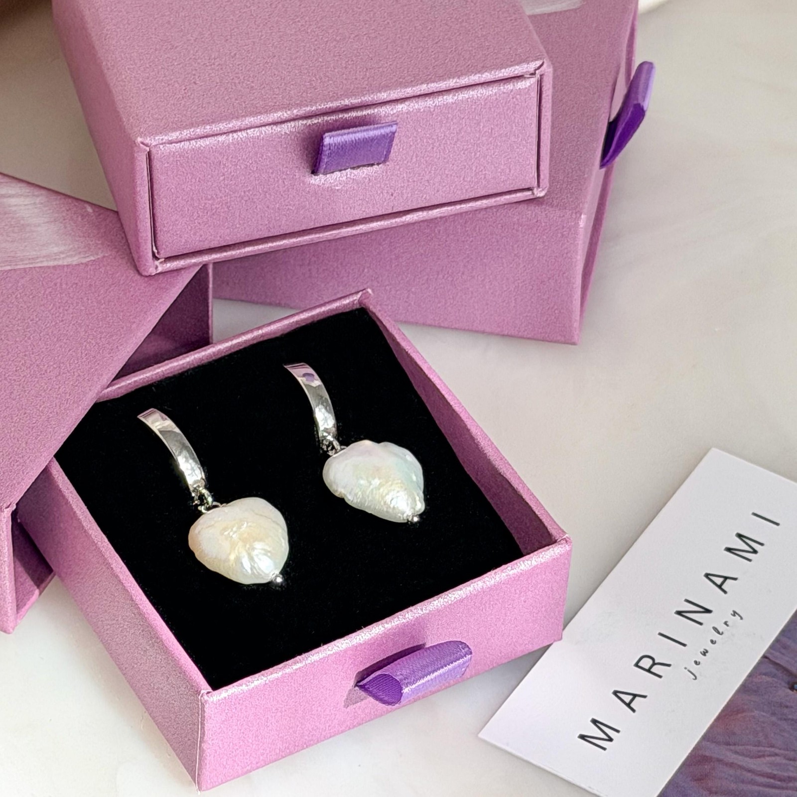 Heart Pearl Drop Earrings, Silver Huggie Hoops, Gift for Her