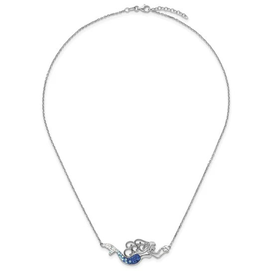 Sterling Silver Rhodium Plated Crystal Mermaid Necklace