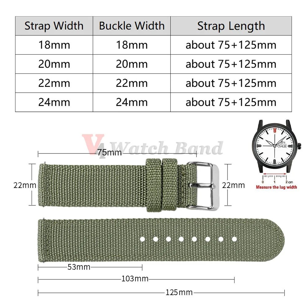 Canvas Quick Release Watch Strap 18,20,22,24mm Military Fabric Band Men Women