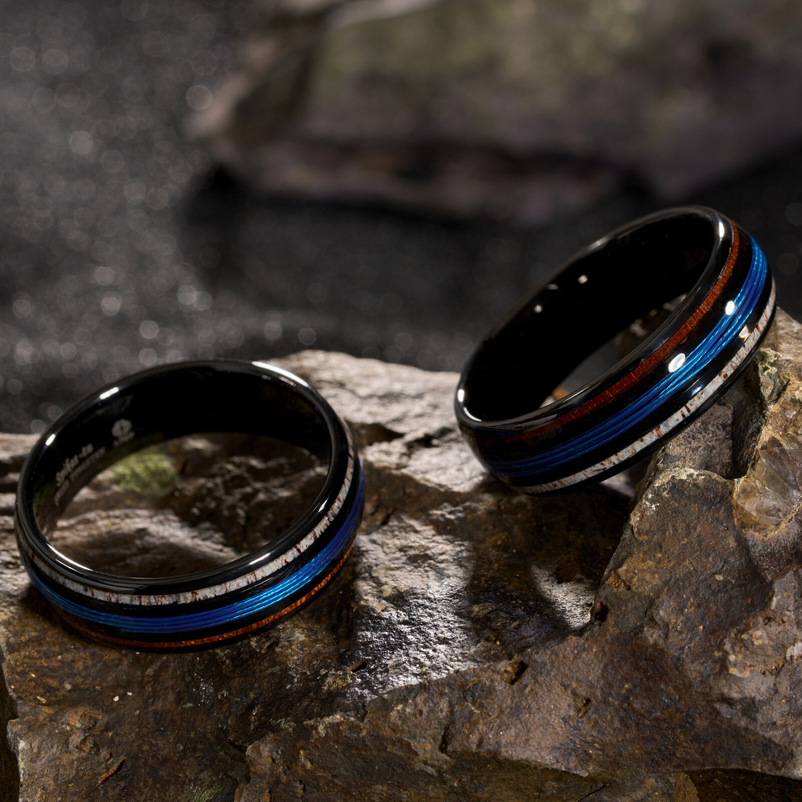 8mm Line-Whiskey ATOP Tungsten Ring Men’s Wedding Band Deer Antler