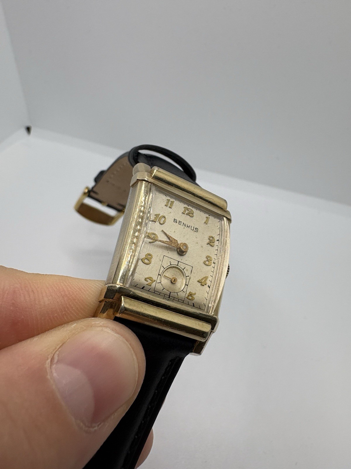 Vintage Benrus Tank 10k Gold Rectangular Men’s Dress Watch
