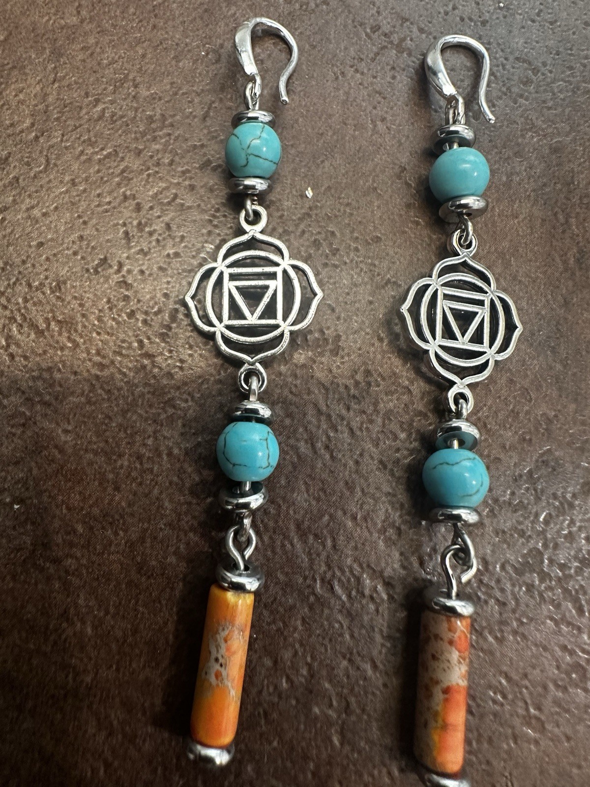 Turquoise Bead Silver Lotus Chakra Dangle Earrings – Women Jewelry