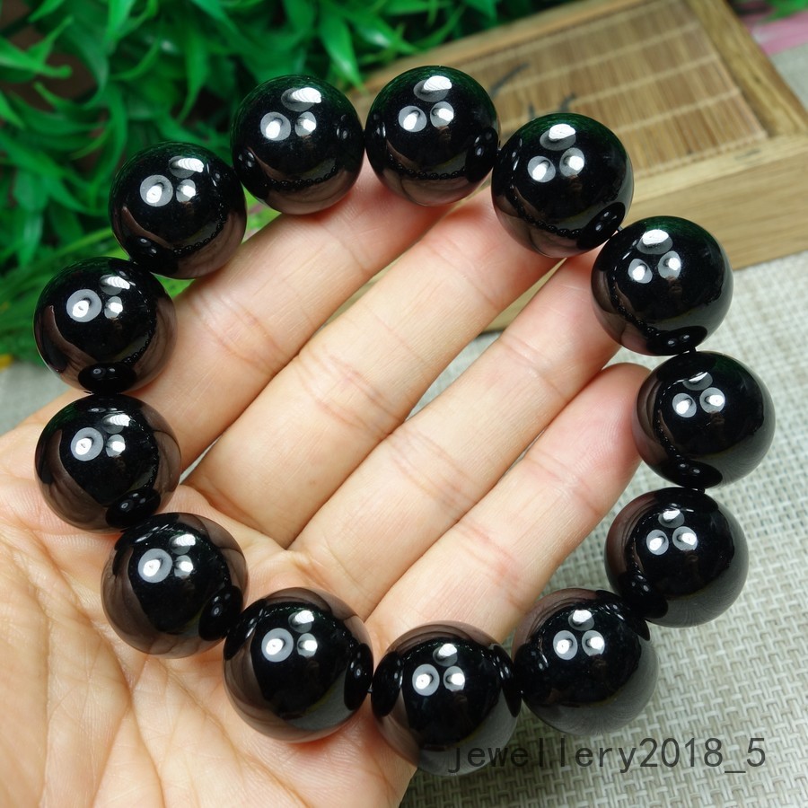 Certified Black Green Burma 100% natural A jadeite jade Bead Bracelets墨翠18mm圆珠手链