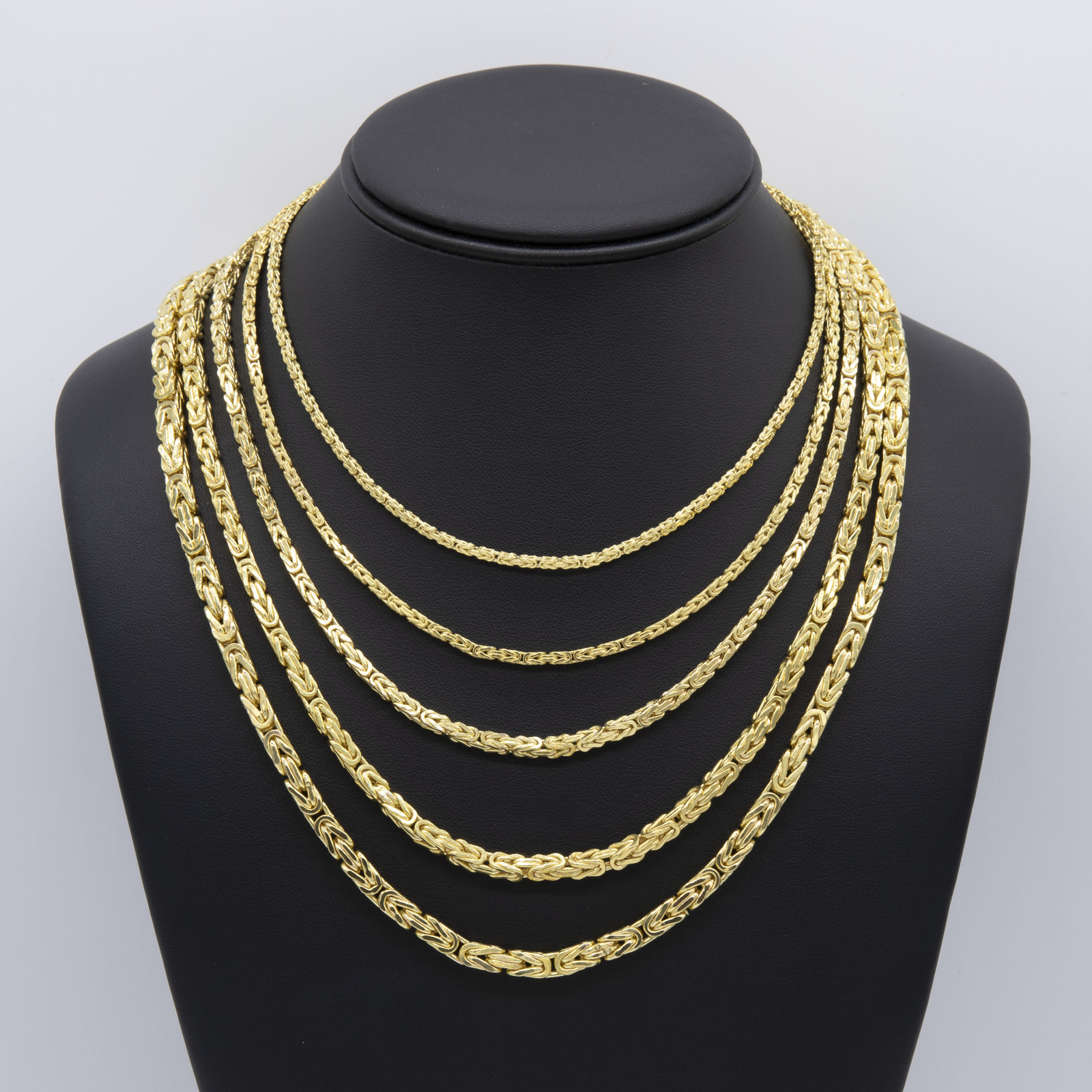 14K Yellow Gold Square Byzantine Link Chain Necklace All Sizes