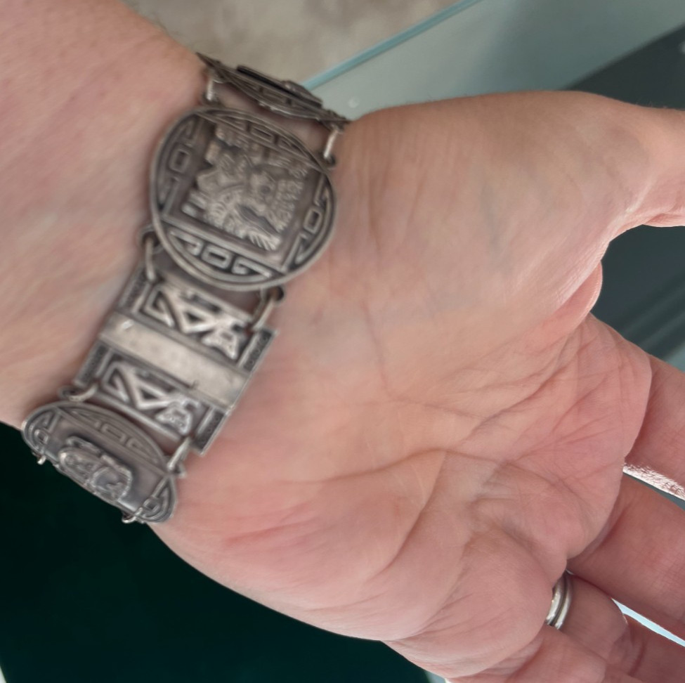 Vintage Signed Peruvian Sterling Silver 925 Bracelet Incan Aztec