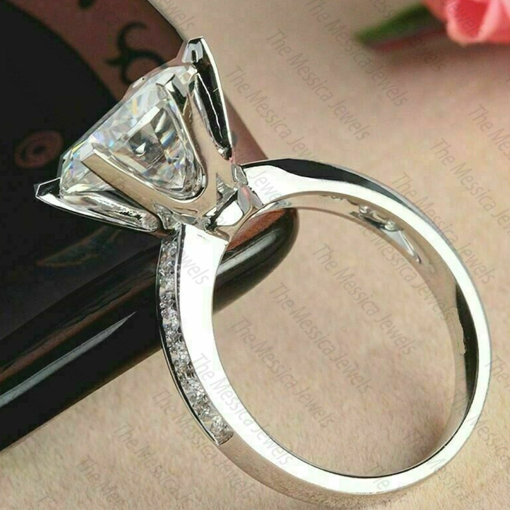 3.0 TCW Round Cut Moissanite Six Prong Engagement Ring In 14k White Gold Plated