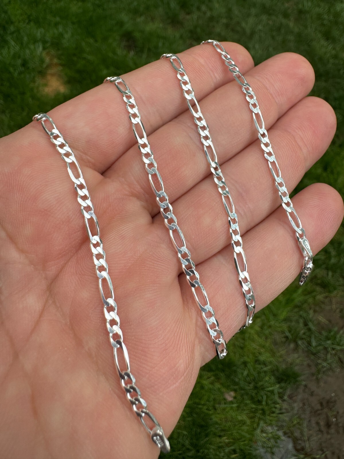 Figaro Link Chain Or Bracelet (2.5-10mm) Solid 925 Sterling Silver UNPLATED