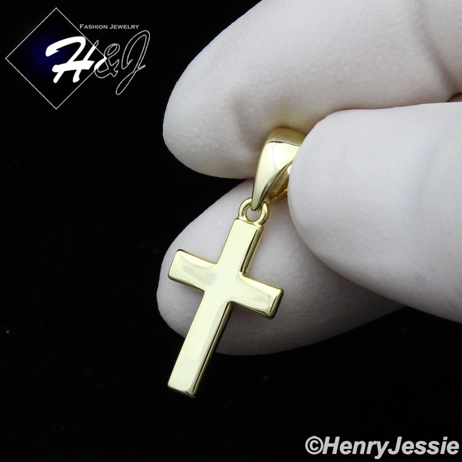 MEN WOMEN 925 STERLING SILVER PLAIN SIMPLE GOLD PLATED SMALL CROSS PENDANT*GP573