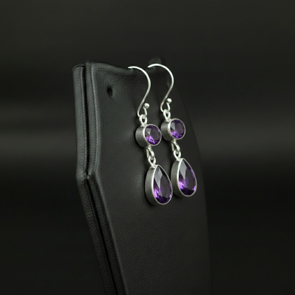 Amethyst Gemstone 925 sterling silver handmade Dangle Drop Earrings 1.90″