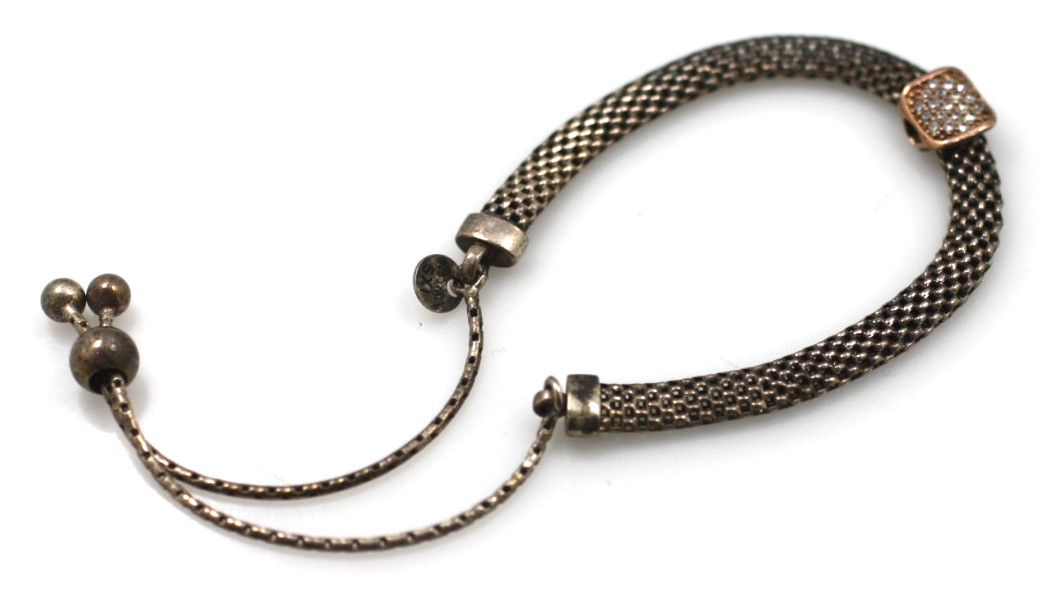 SXI 925 sterling silver vermeil charm mesh chain slide bolo bracelet 6-8″