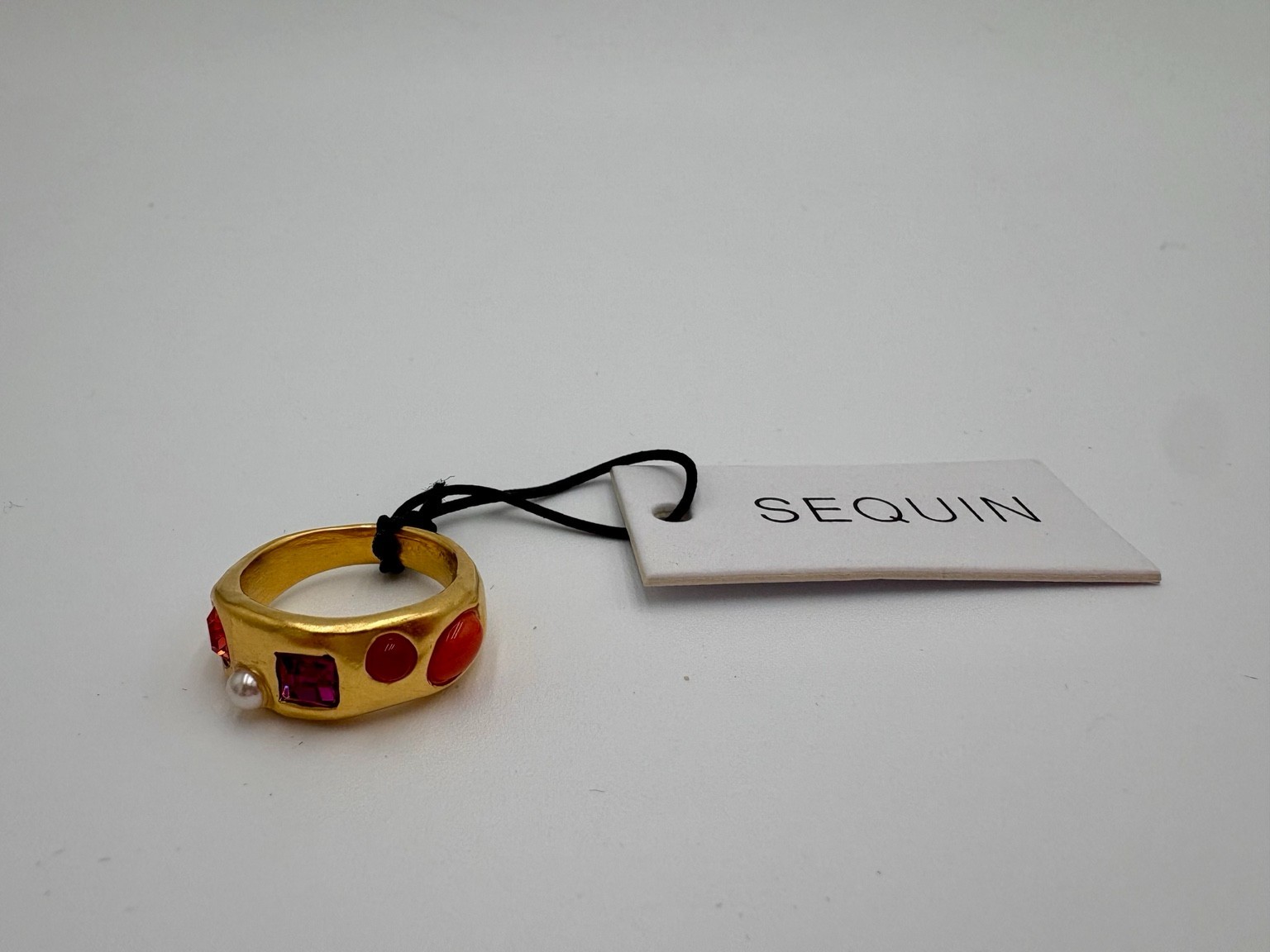 Sequin NYC Rococo Gem Ring Coral Size 6 NWT 22K Gold Plated Statement Ring