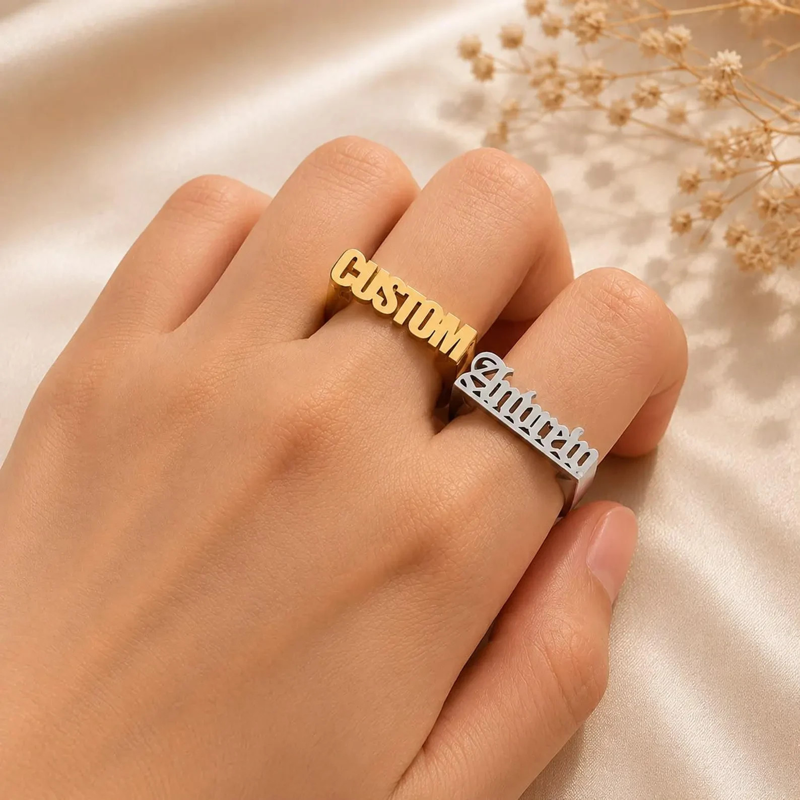 Custom Name Ring, Gold Silver Rose Gold, Stainless Steel Minimalist Jewelry
