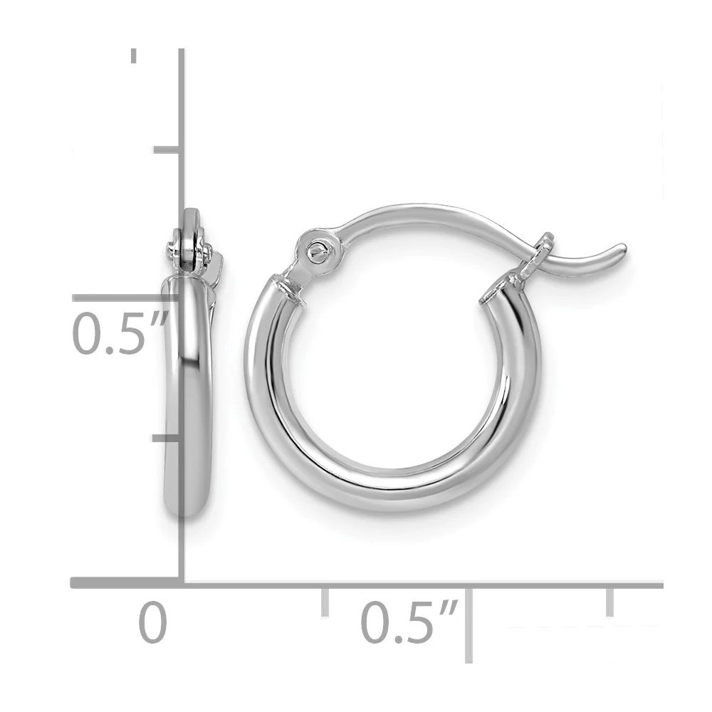 Sterling Silver Rhodium-Plated 2mm Round Hoop Earrings