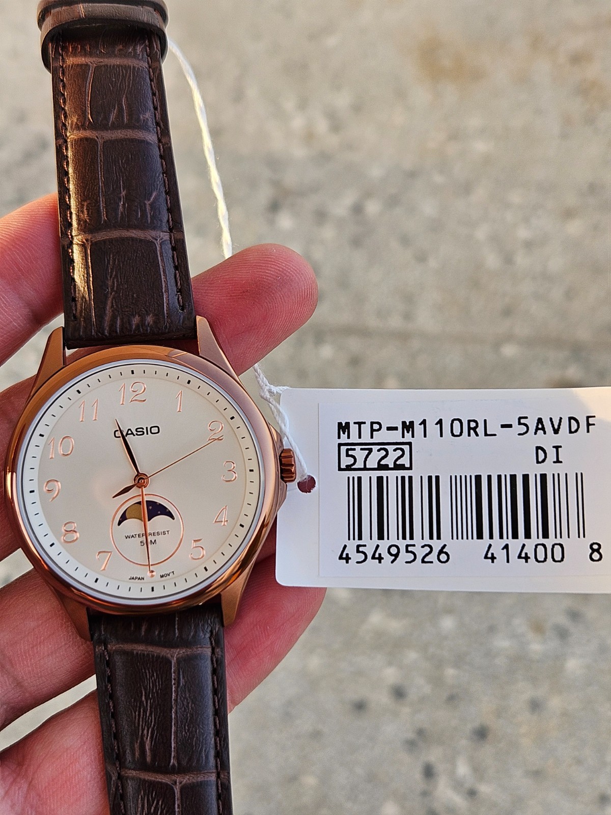 Casio MTP-M110RL-5AVDF Men’s Moon Phase Watch Rose Gold Brown Leather Strap New