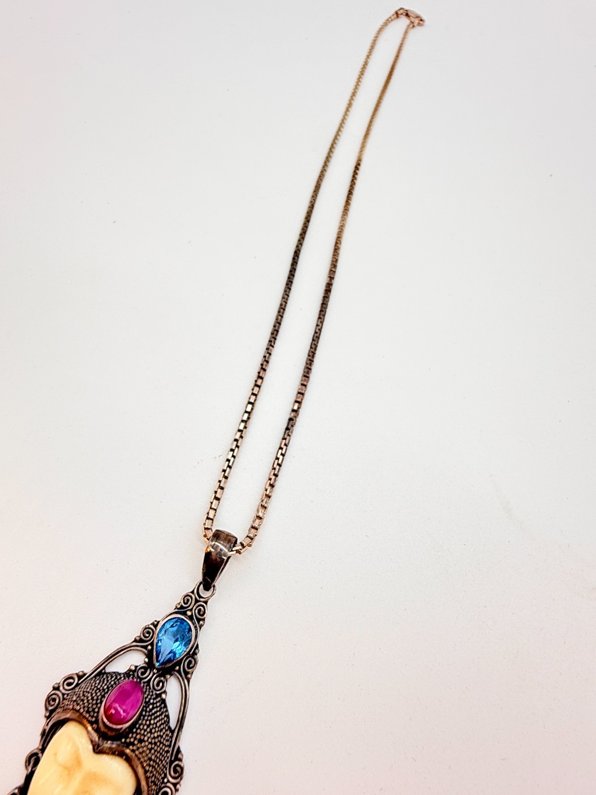 925 Sterling Silver Bali Princess Goddess Face Pendant Necklace Gemstone Italy C