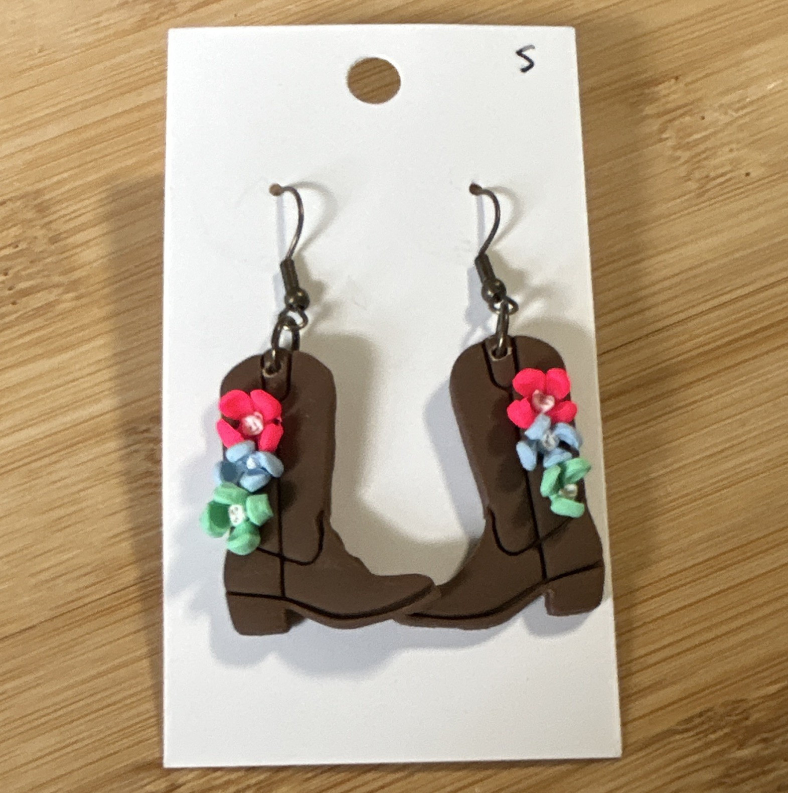 Brown Cowboy Boot Dangle/Drop Hook Earrings, Polymer Clay, Western Theme