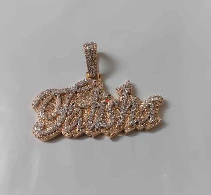 2.00 Ct Round Real Moissanite Custom Name Pendant 14K Yellow Gold Plated