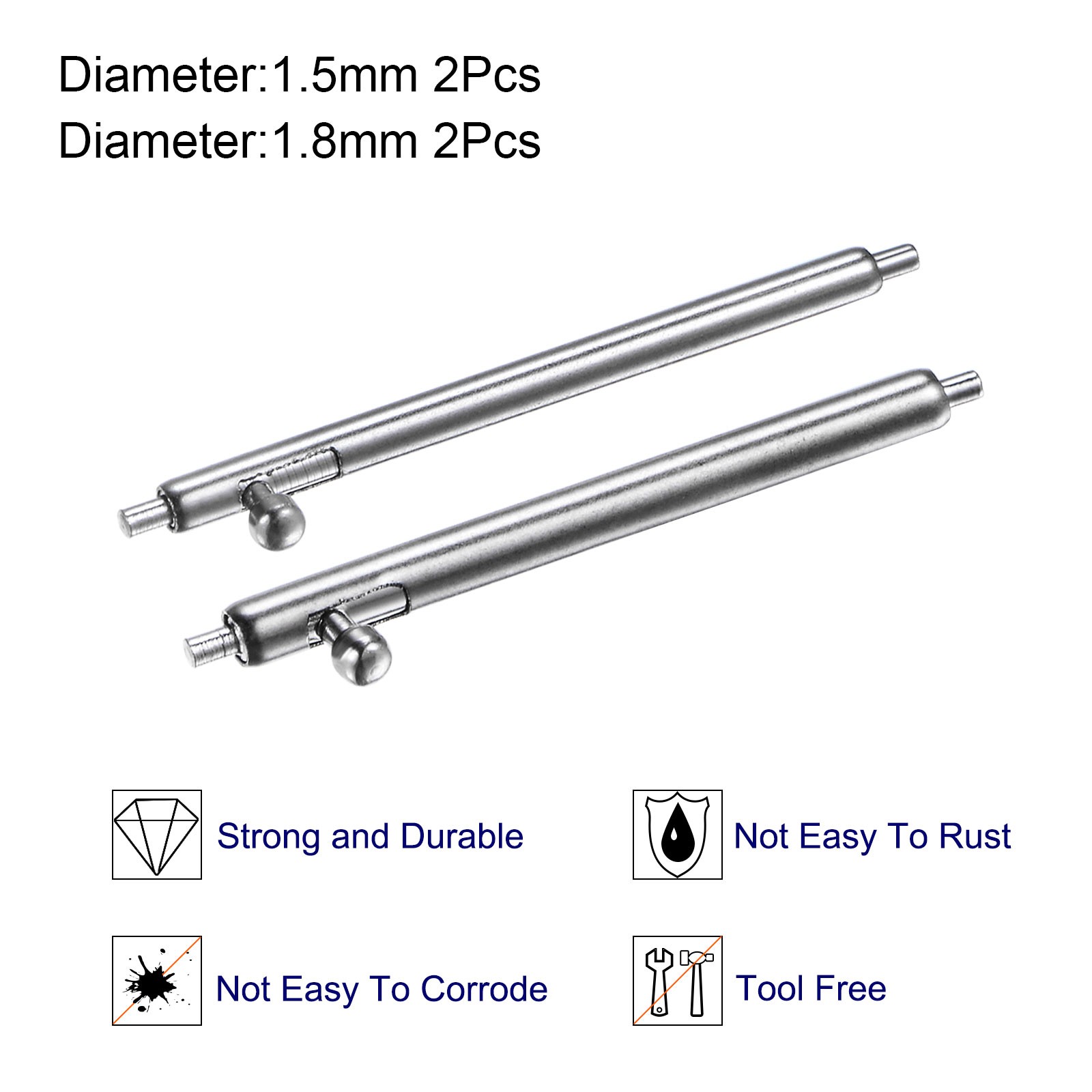Quick Release Spring Bar 21mm Width 1.5mm 1.8mm Dia Stainless Steel Watch Pins