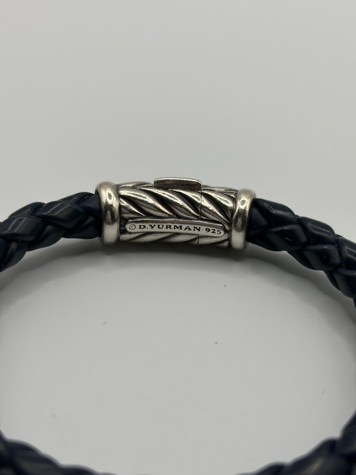 David Yurman Chevron Blue Rubber Sterling Silver Bracelet 7.5″ 8mm
