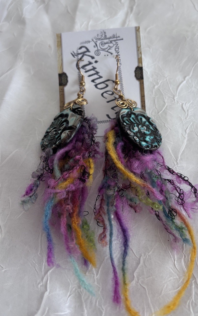 Handmade Kimberly Boho Artisan Statement Earrings fringe Dangle 3” Plus UNIQUE