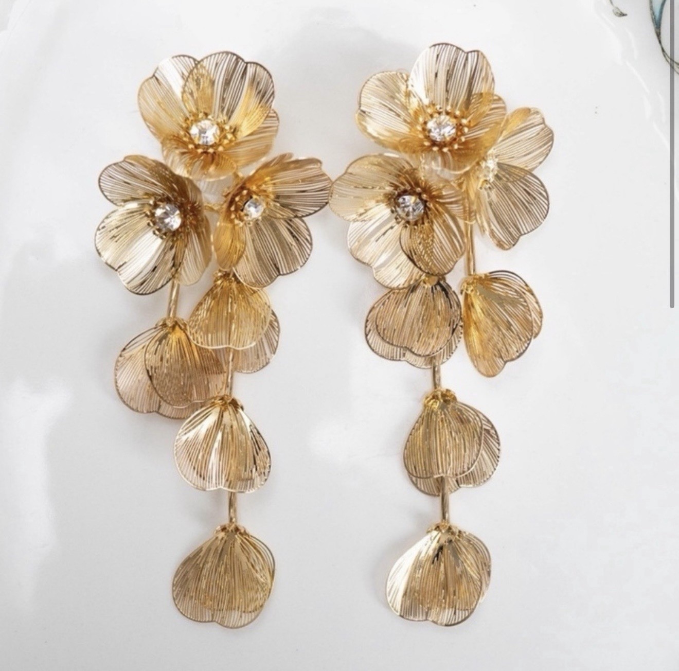 Zara Gold Floral Statement Earrings Long Kate Middleton Luxury Runway Elegant