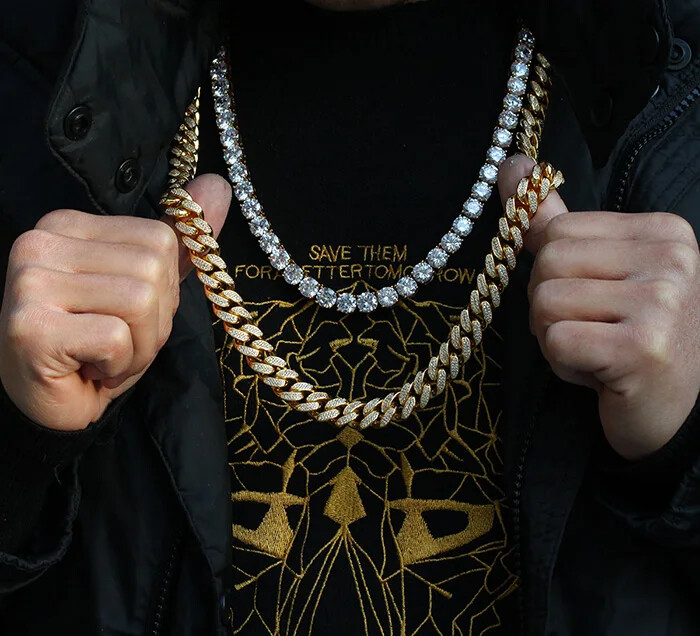 Mens Gold Plated Solid Stainless Steel Tennis Chain Necklace Bracelet 3mm-6mm