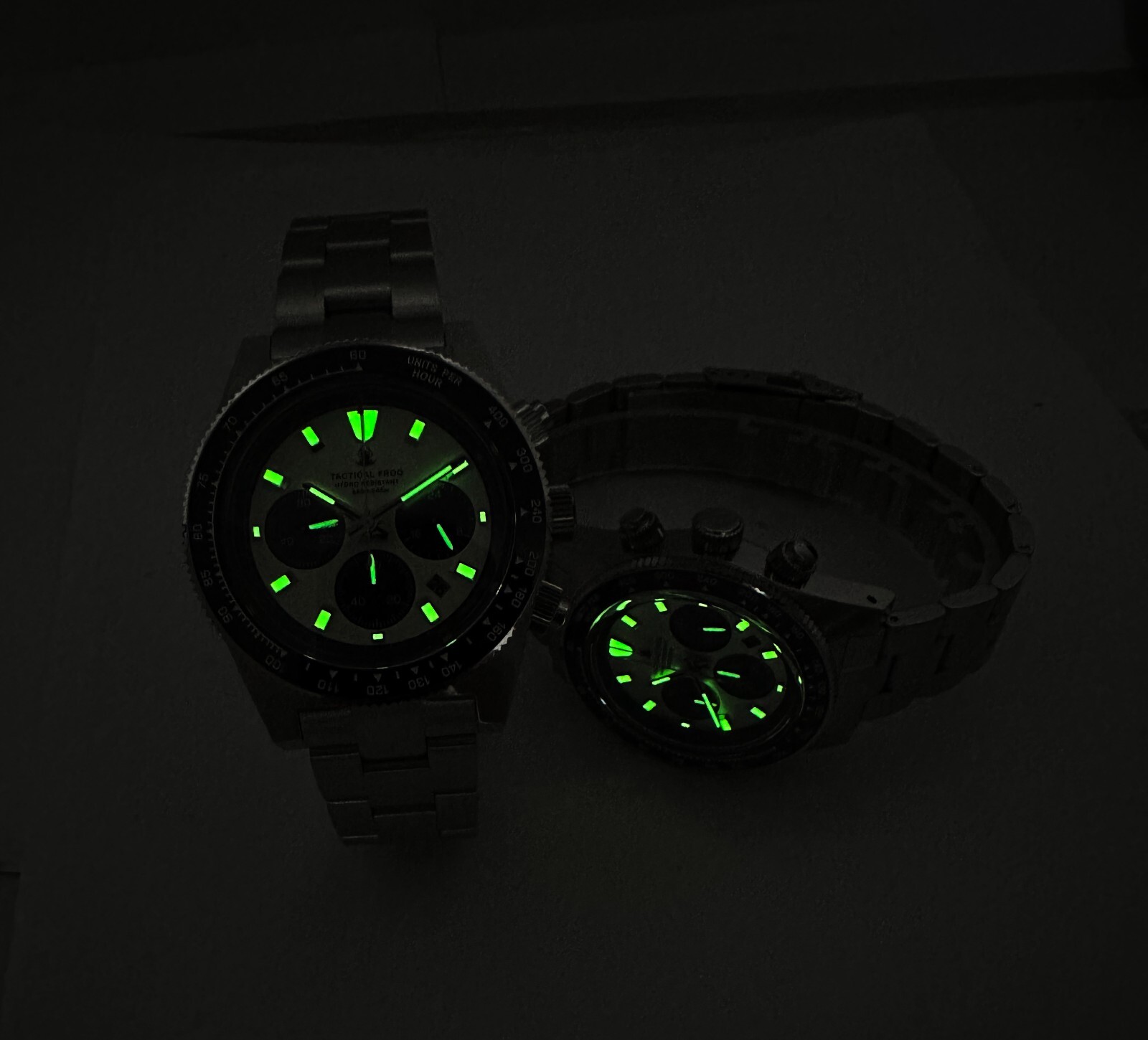 TACTICAL FROG VS75B Solar Power Quartz Chronograph Watch Paul Newman Panda 41mm