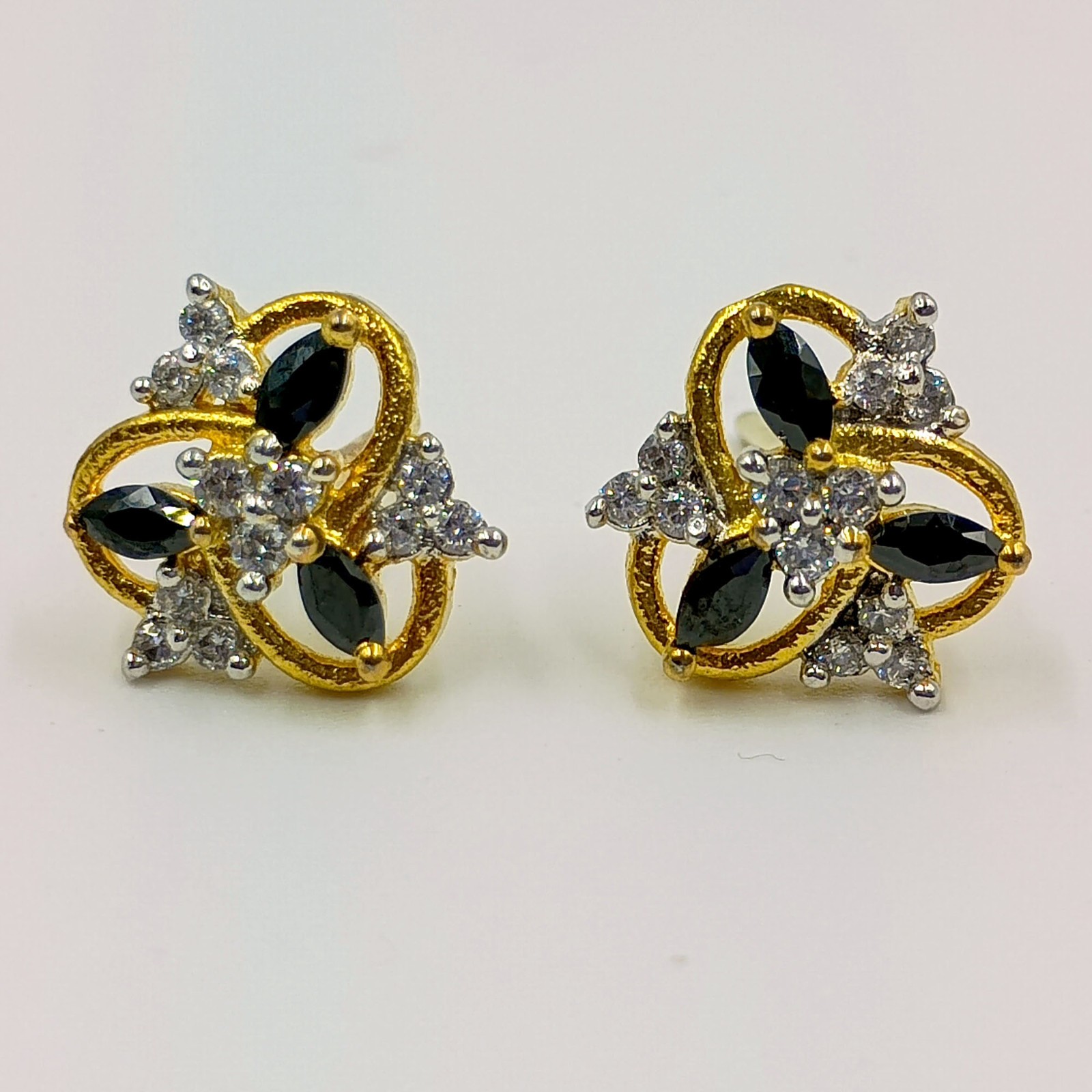 Black Onyx CZ Gold Plated Studs Handmade Indian Jewelry Traditional Gift for Her