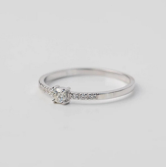 Bright Pave Set Round Cut Moissanite Women’s Wedding Band In Pure 10K White Gold