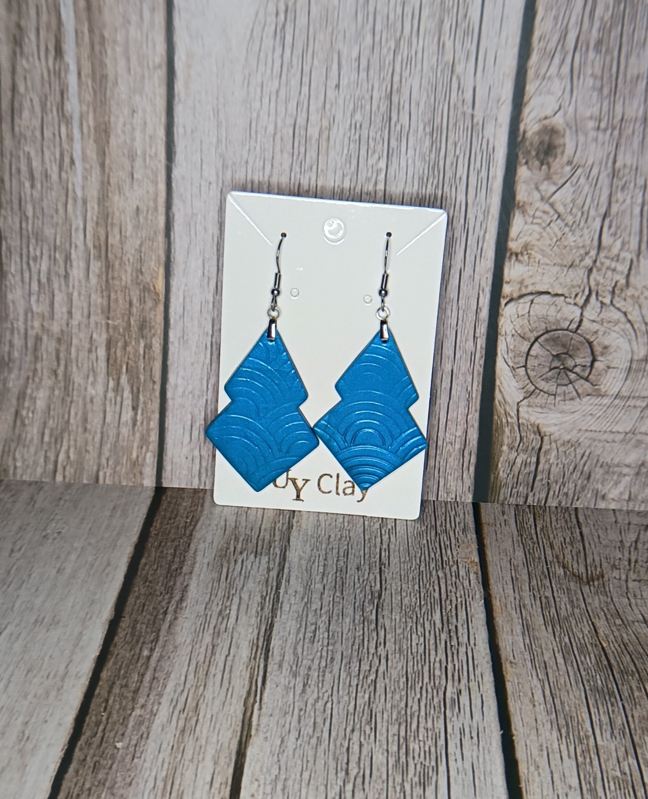 Beautiful Handmade Teal Geometric Polymer Clay Dangle Earrings – Hypoallergenic