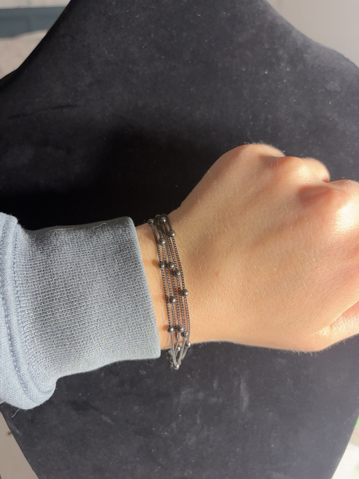 Liz Claiborne LC Gunmetal Multi Strand Beaded Chain Bracelet Adjustable