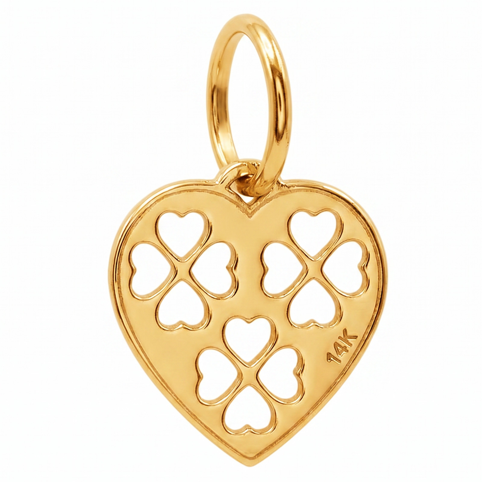14k Solid Yellow Gold Laser Cut Heart Clover Lovely Small Delicate Charm Pendant