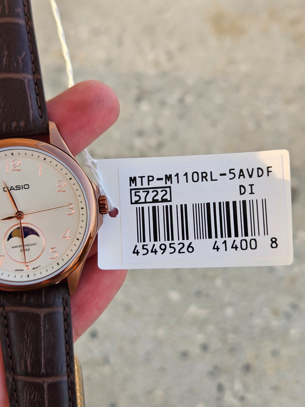 Casio MTP-M110RL-5AVDF Men’s Moon Phase Watch Rose Gold Brown Leather Strap New